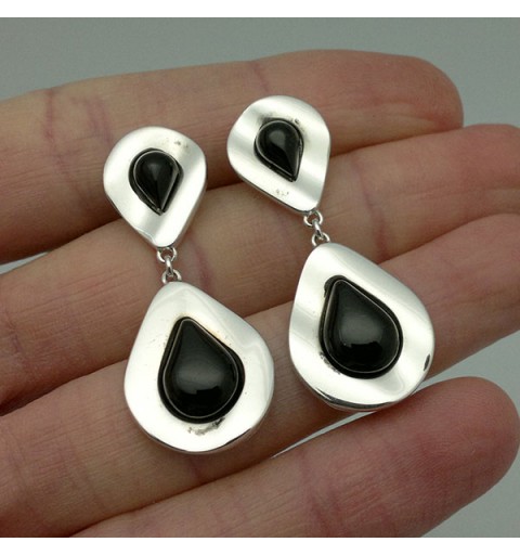 Pendientes plata de ley y azabache, doble gota