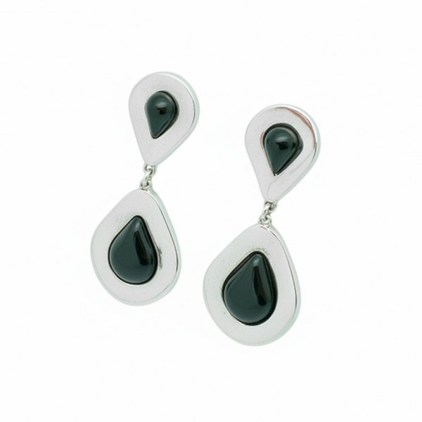 Sterling silver and jet earrings, double drop