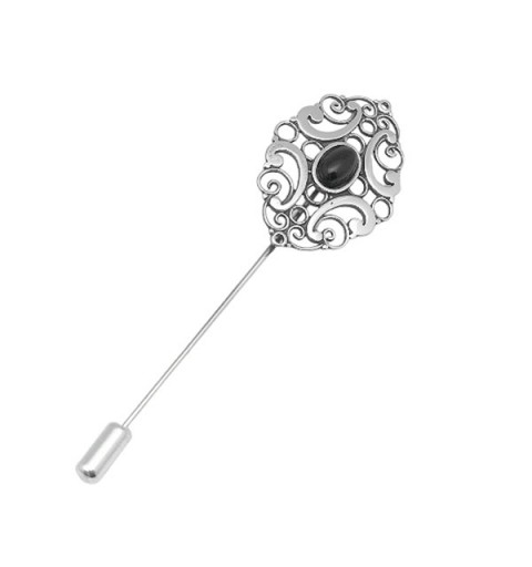 Pin-type brooch, in sterling silver and jet.