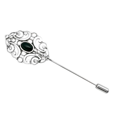 Pin-type brooch, in sterling silver and jet.