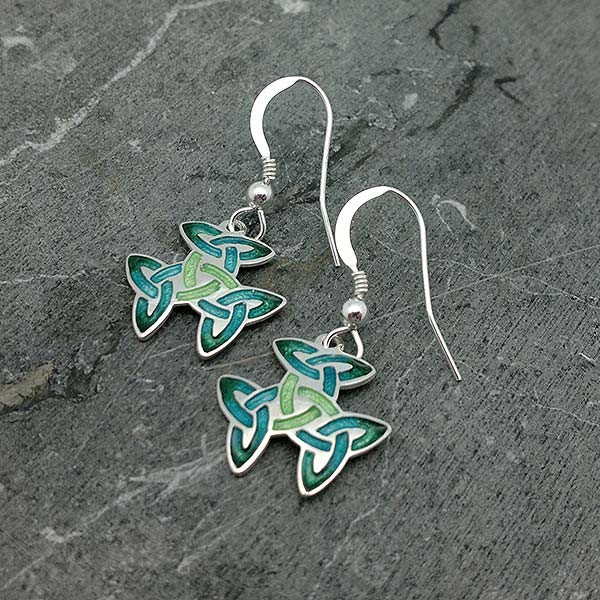 Earrings with a Celtic symbol, called the trinity knot or triple triquetra