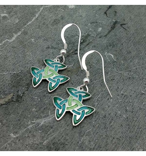 Earrings with a Celtic symbol, called the trinity knot or triple triquetra