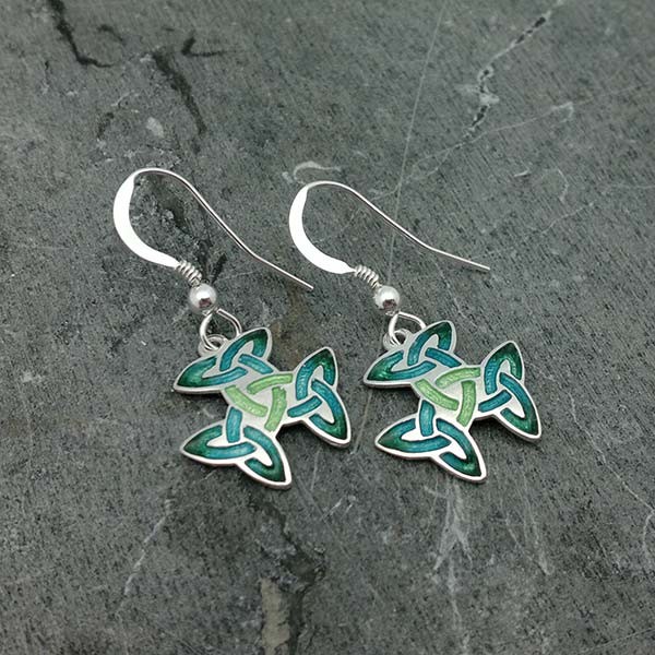 Earrings with a Celtic symbol, called the trinity knot or triple triquetra