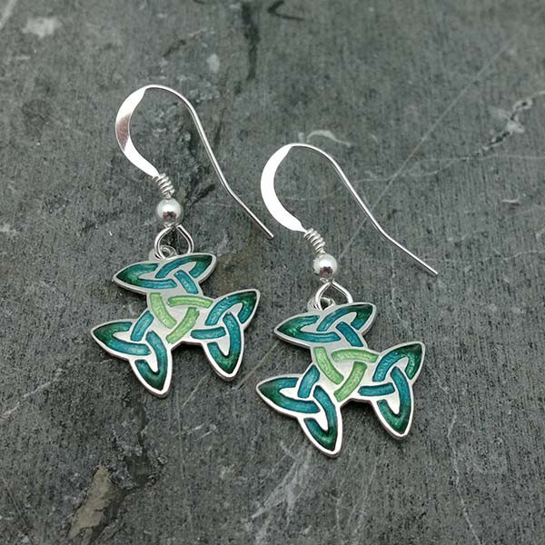 Earrings with a Celtic symbol, called the trinity knot or triple triquetra