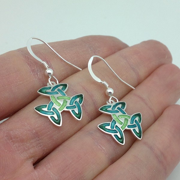 Earrings with a Celtic symbol, called the trinity knot or triple triquetra