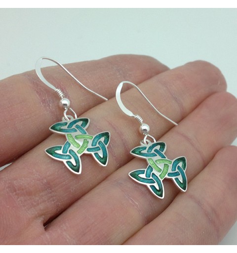 Earrings with a Celtic symbol, called the trinity knot or triple triquetra