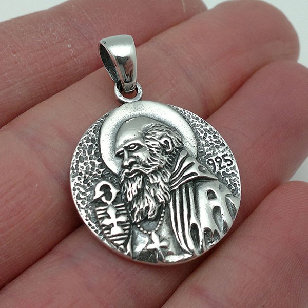 Saint Benedict medal, in sterling silver.