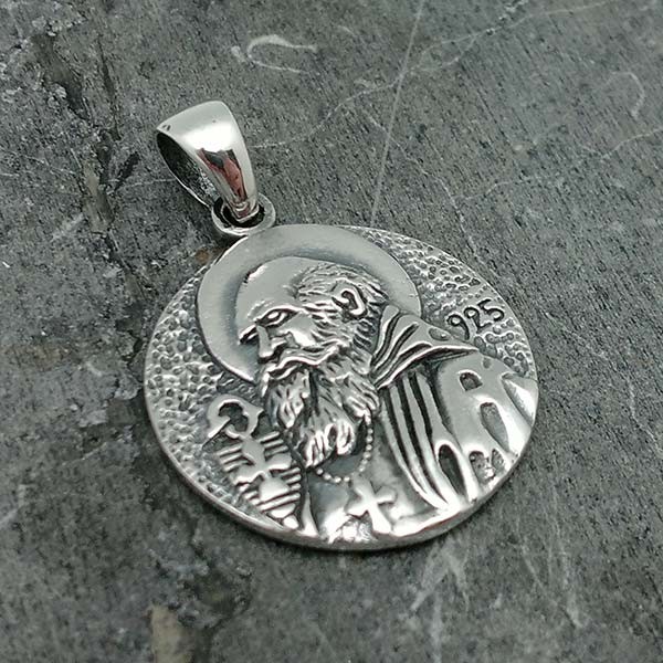Saint Benedict medal, in sterling silver.