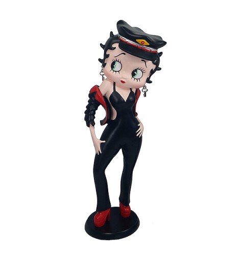 Figura Betty Boop motera, con vestido negro ajustado.