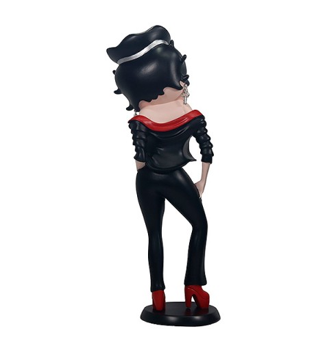 Figura Betty Boop motera, con vestido negro ajustado.