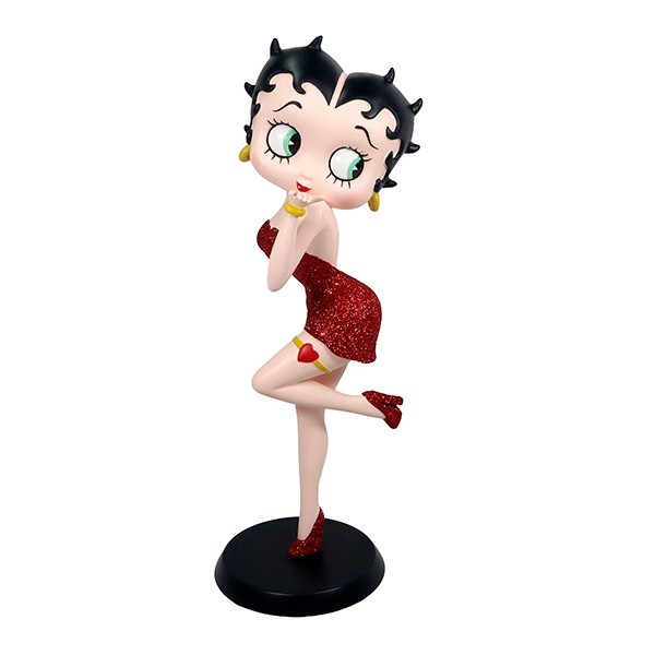 Betty Boop figure blowing a kiss, wearing a red dress.