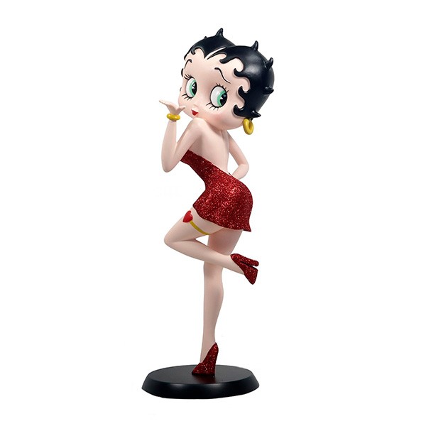 Betty Boop figure blowing a kiss, wearing a red dress.