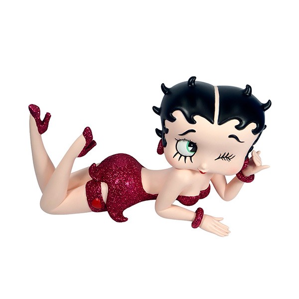 Betty Boop lying down, wearing a fuchsia pink dress