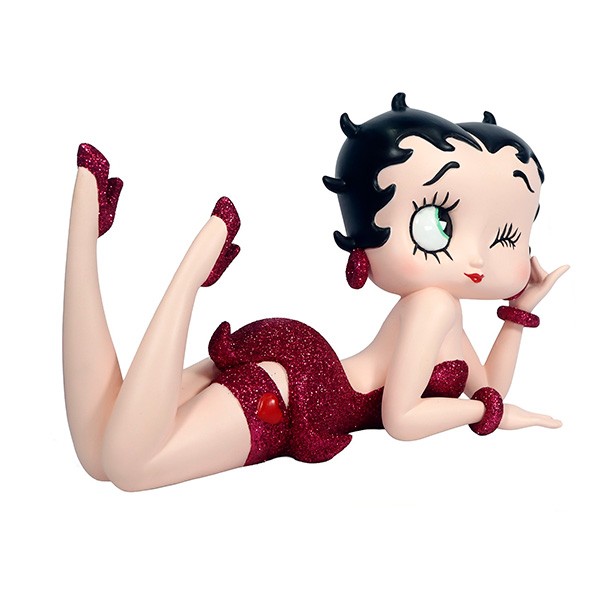 Betty Boop lying down, wearing a fuchsia pink dress