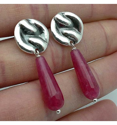Earrings Sterling Silver and Red Quartz