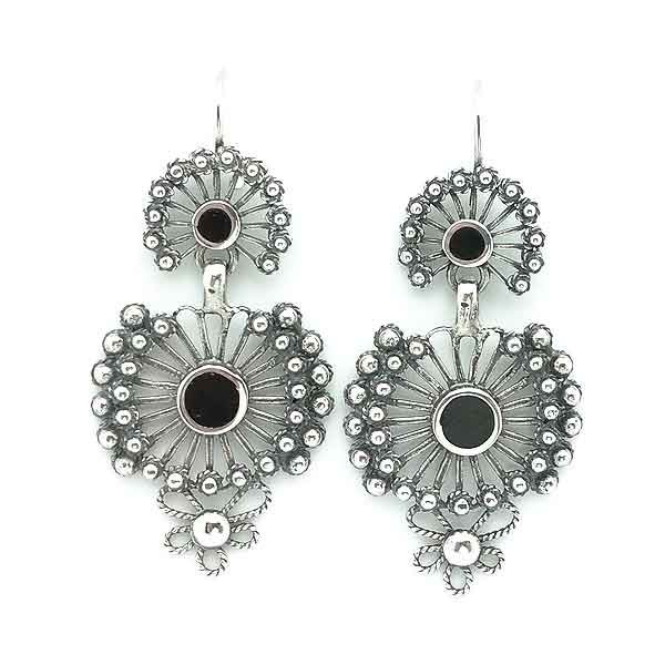 Silver and jet earrings