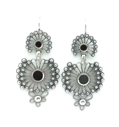  Silver and jet earrings