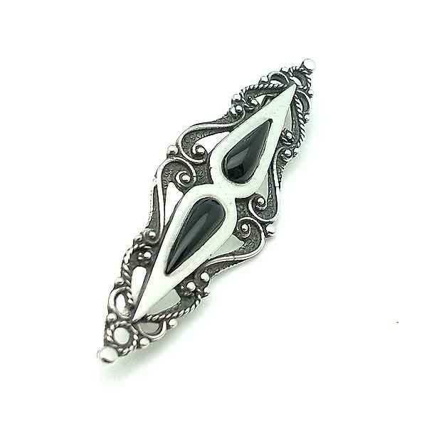 Brooch, silver and jet