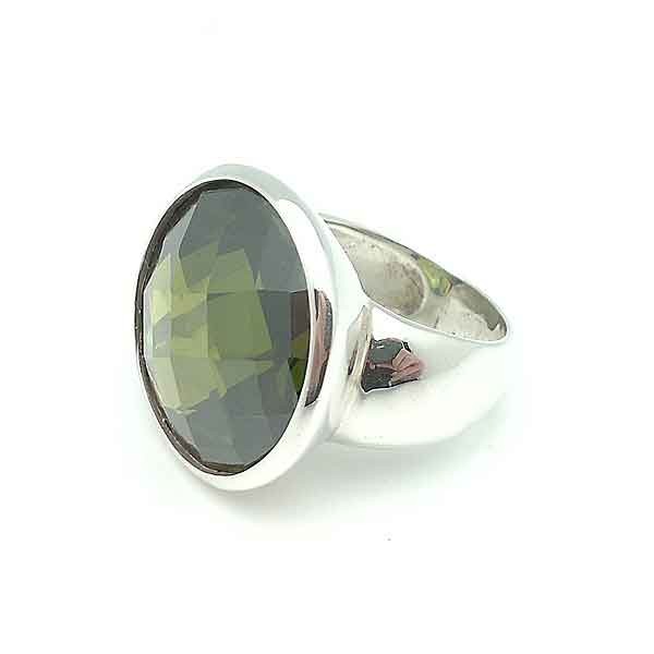 Silver ring and tone olive green zirconia