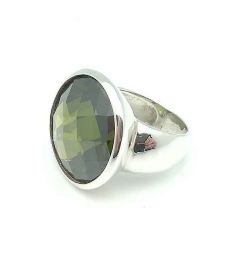 Silver ring and tone olive green zirconia