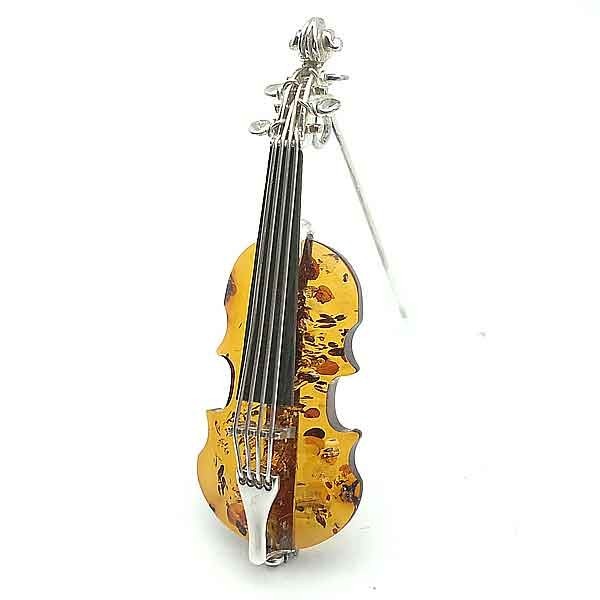  Silver brooch violin