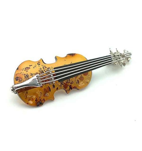  Silver brooch violin