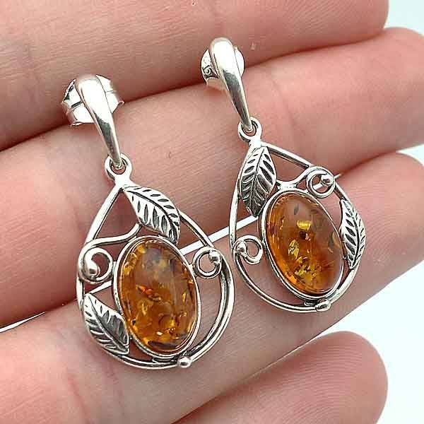 Silver and amber earrings