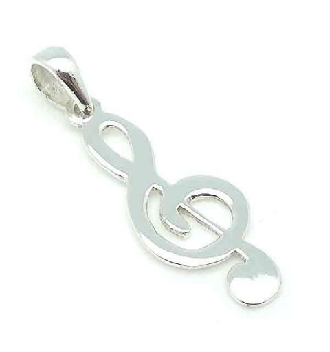 Treble clef pendant, in silver.