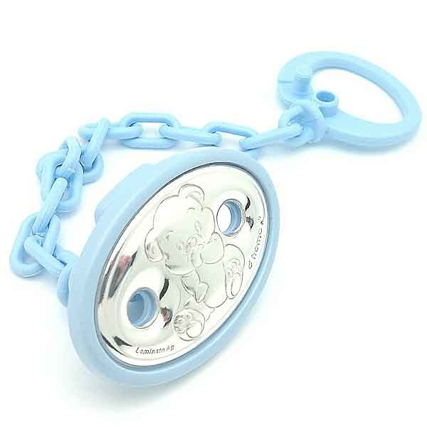 Holds blue pacifier