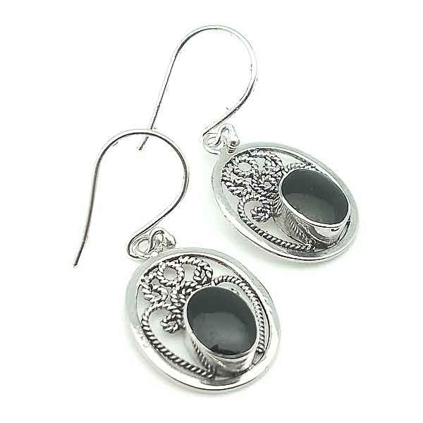 Silver and jet earrings